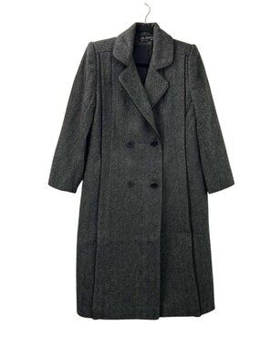 VTG Alorna Womens Petite Wool Blend Herringbone Tweed Double Breasted Coat USA